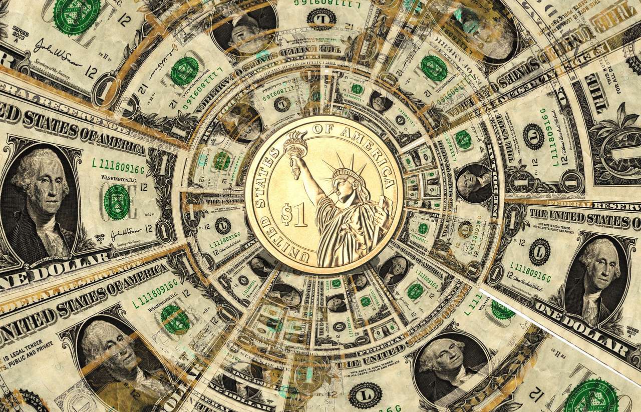Доларови банкноти и монети онлайн пъзел от снимка