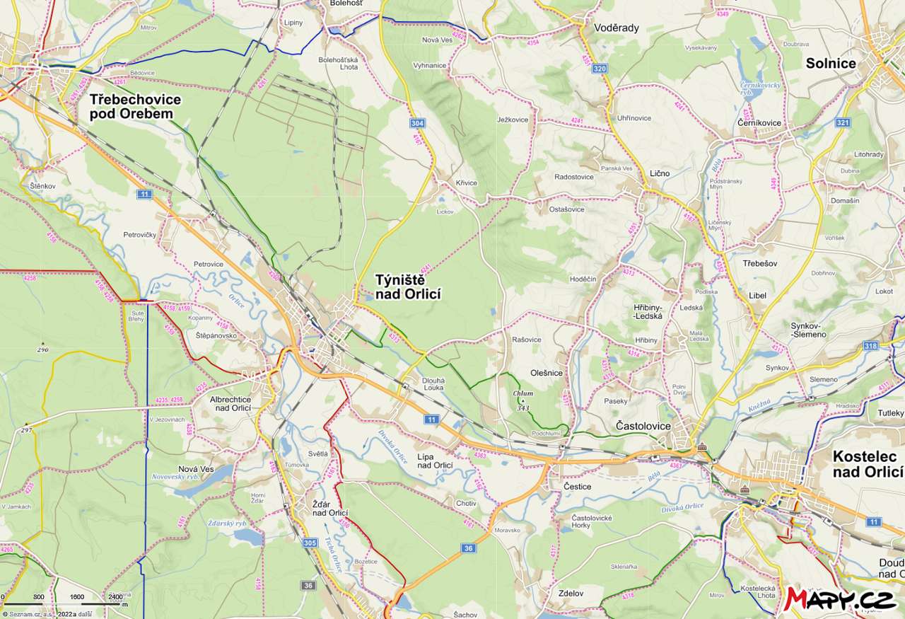 туристическа карта на Tyniste nad Orlici онлайн пъзел