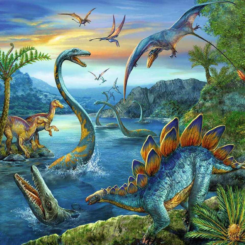 dinosaurs having a fun time puzzle online from photo