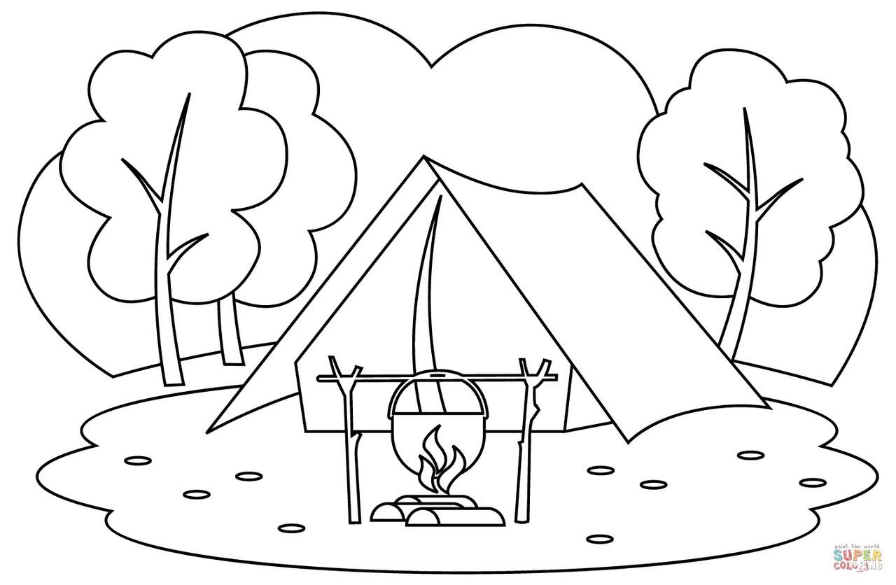 Палатка с камином пазл онлайн из фото