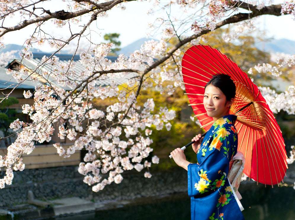 japonka z parasolem puzzel online van foto