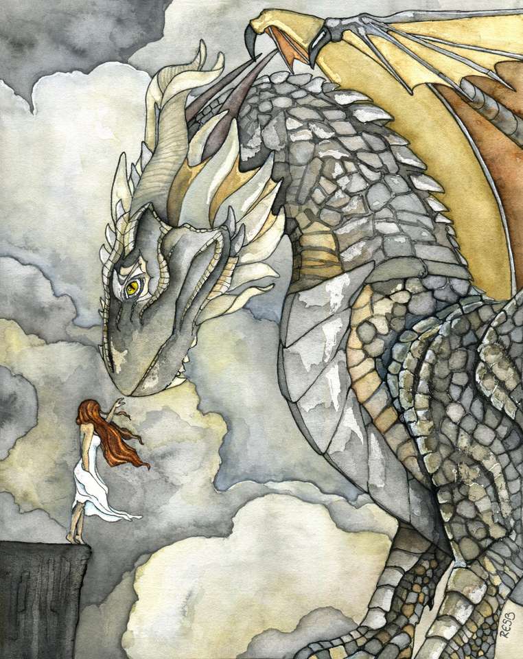 Dragon calmé par une fille puzzle en ligne à partir d'une photo