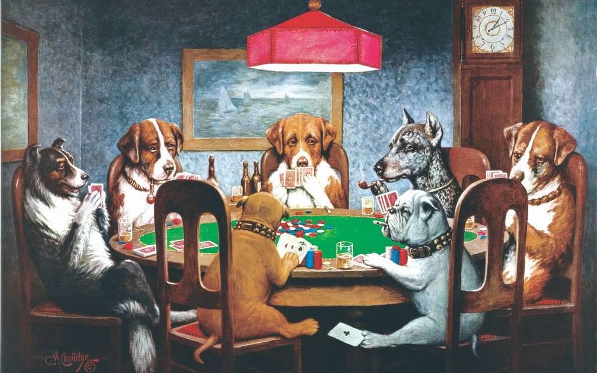 Кучета играят покер онлайн пъзел от снимка