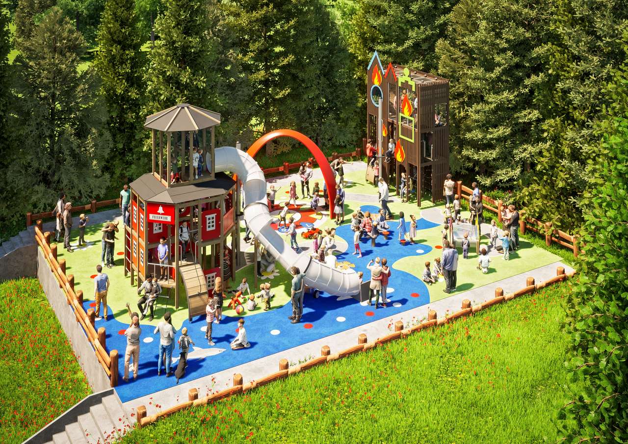 Fire brigade playground puzzle online from photo