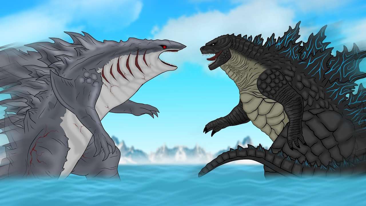 Godzilla contra Sharkzilla puzzle online a partir de foto
