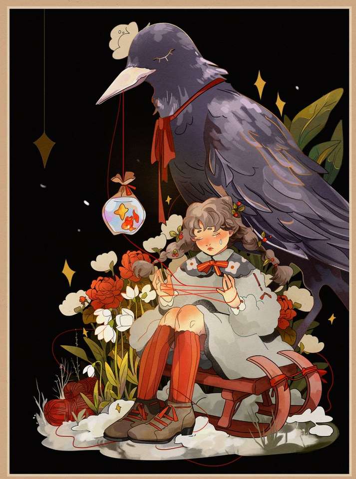 Dívka a pták puzzle online z fotografie