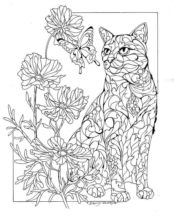 Katt och blommor Pussel online
