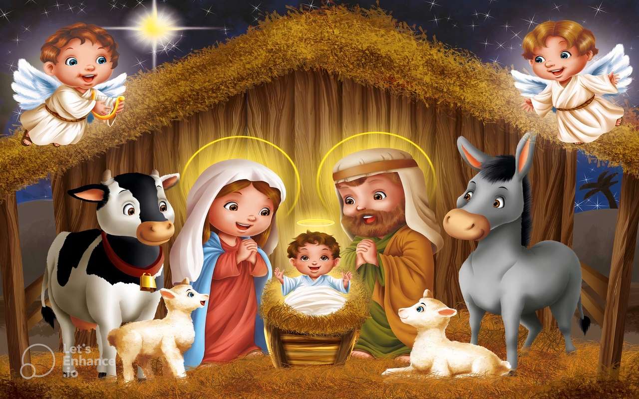 Χριστούγεννα - Ο Ιησούς γεννήθηκε σκηνή παζλ online από φωτογραφία