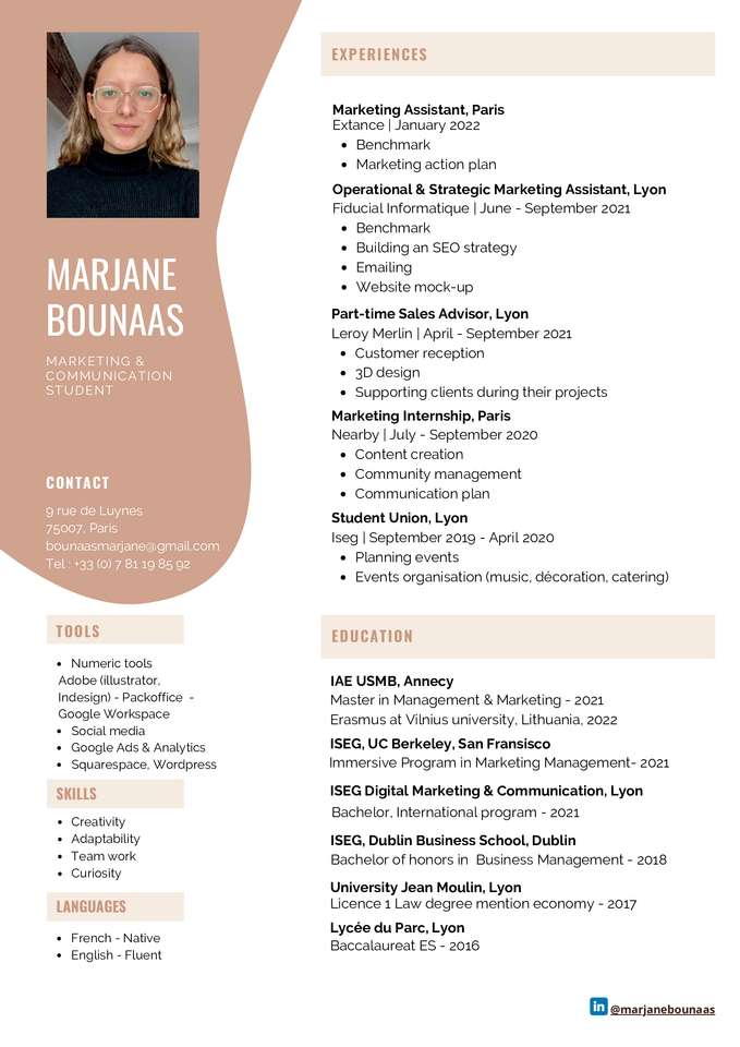 CV Marjane Bounaas puzzle en ligne à partir d'une photo
