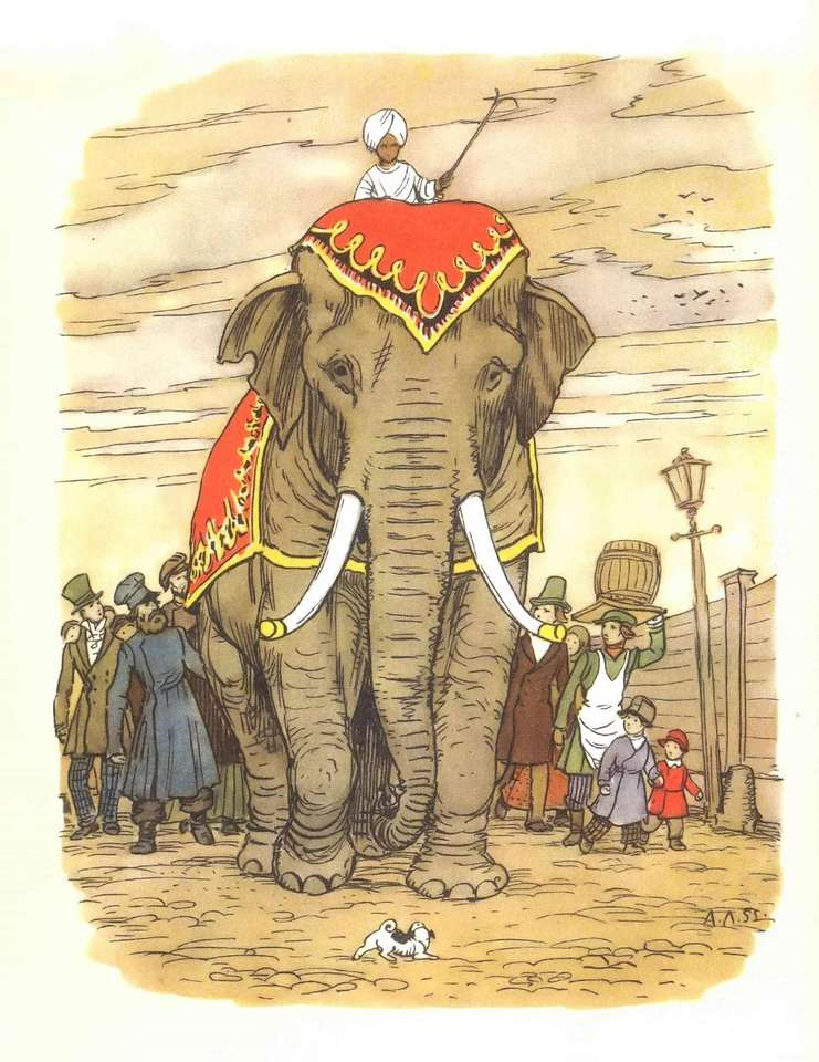 Elefante e vira-lata puzzle online a partir de fotografia