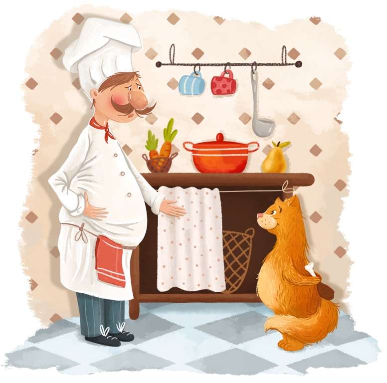 gatto e cuoco puzzle online da foto