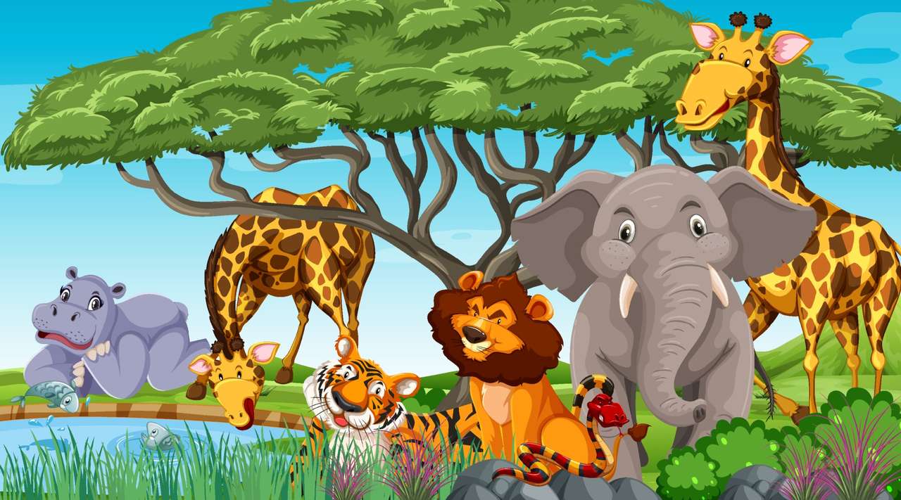 Dschungel mit Tieren Online-Puzzle