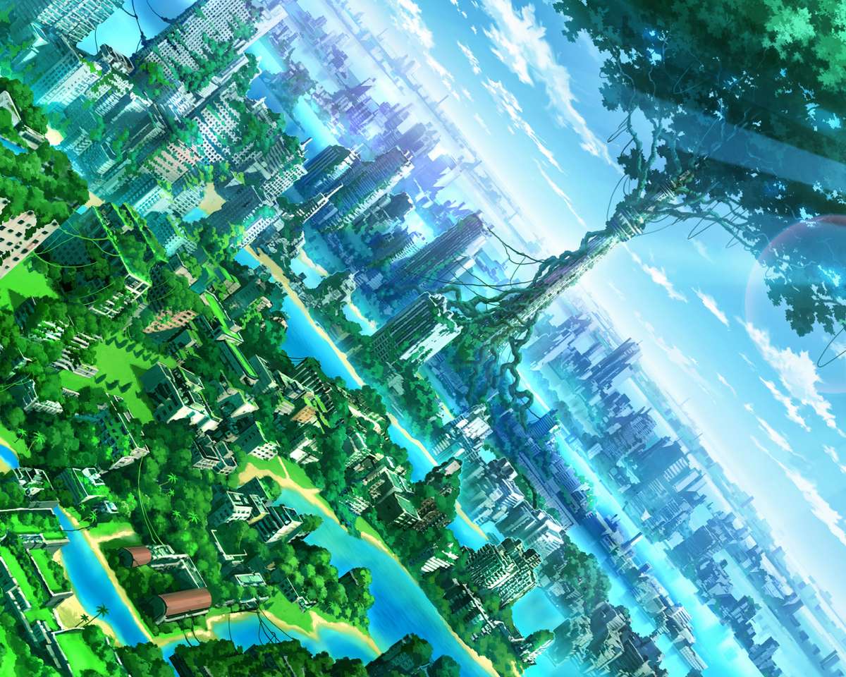 Синий и зеленый водный город онлайн-пазл