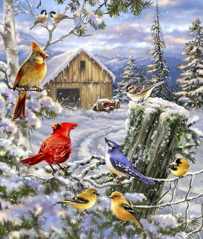 Birds in winter puzzle from photo