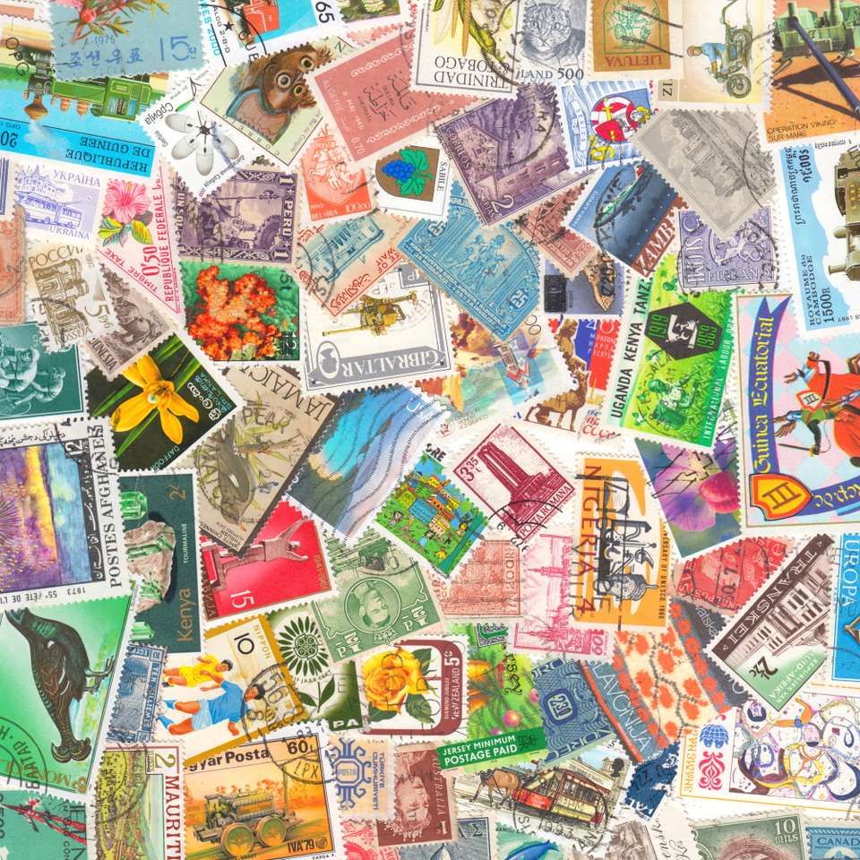 Colorful stamps puzzle online from photo