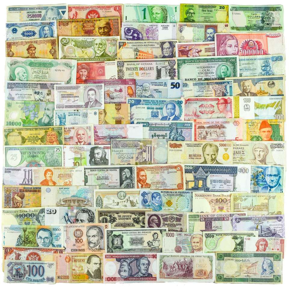 Colorful currencies puzzle online from photo