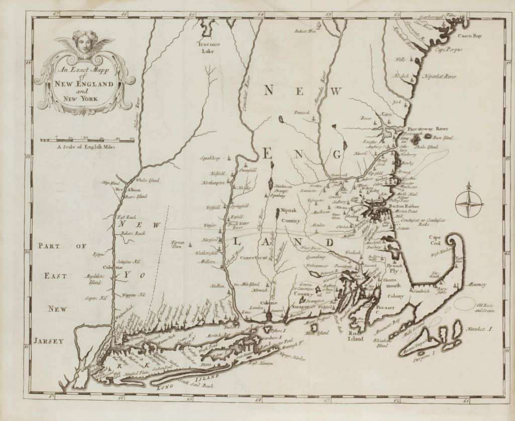 Cotton Mather 1702 Χάρτης NE και NY παζλ online από φωτογραφία