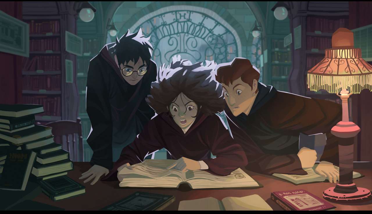 Гарри Поттер - В библиотеке пазл онлайн из фото