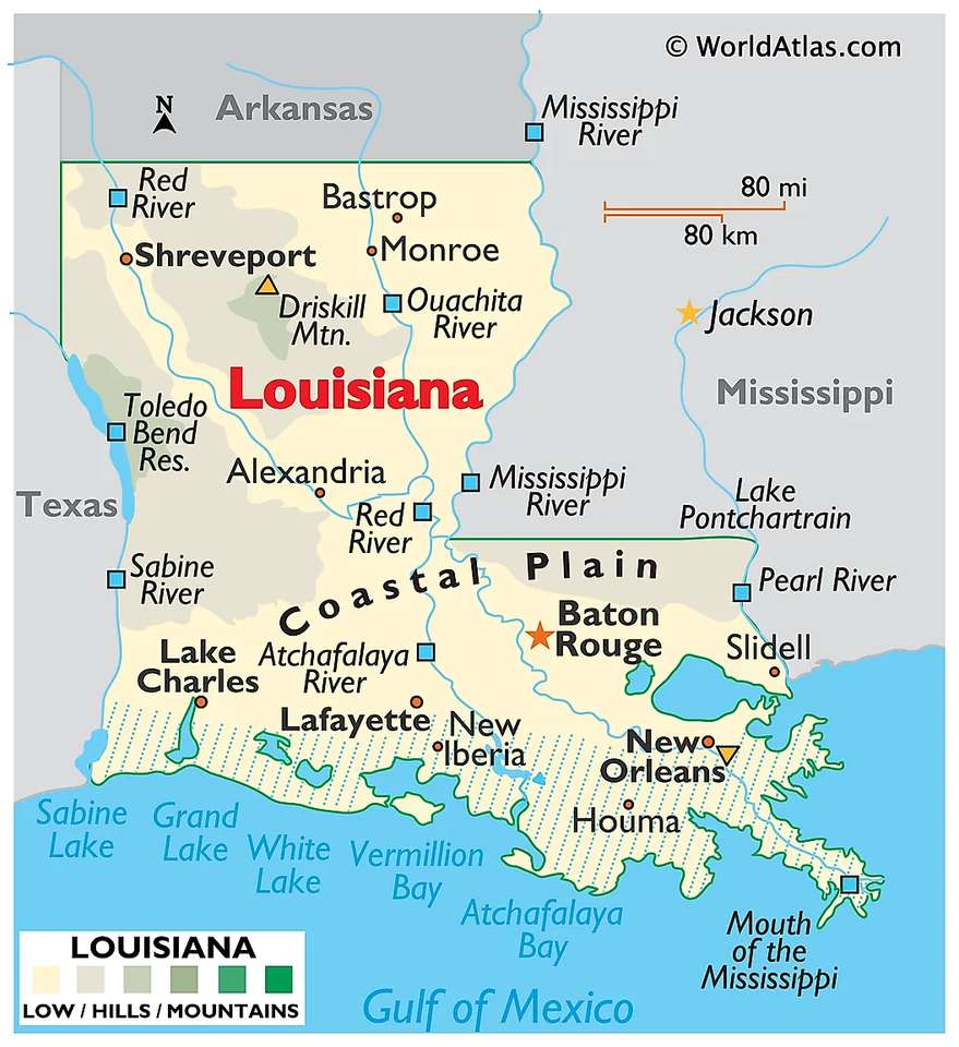 ルイジアナ州の地図 オンラインパズル