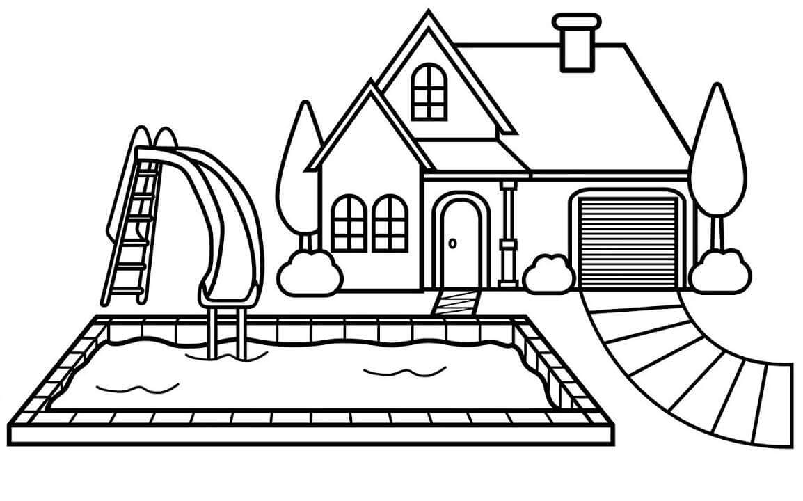 プールのある家 写真からオンラインパズル