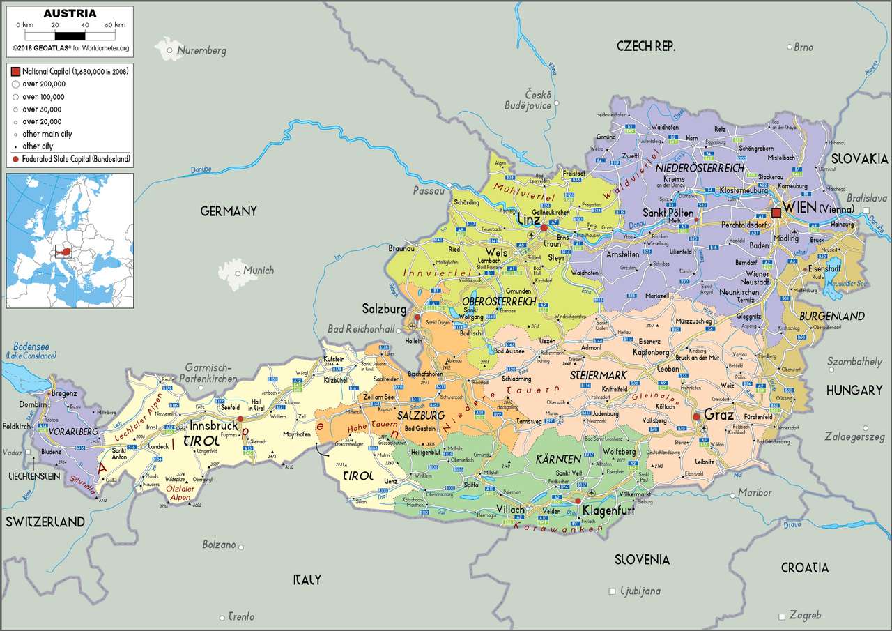 Mapa da Áustria puzzle online a partir de fotografia