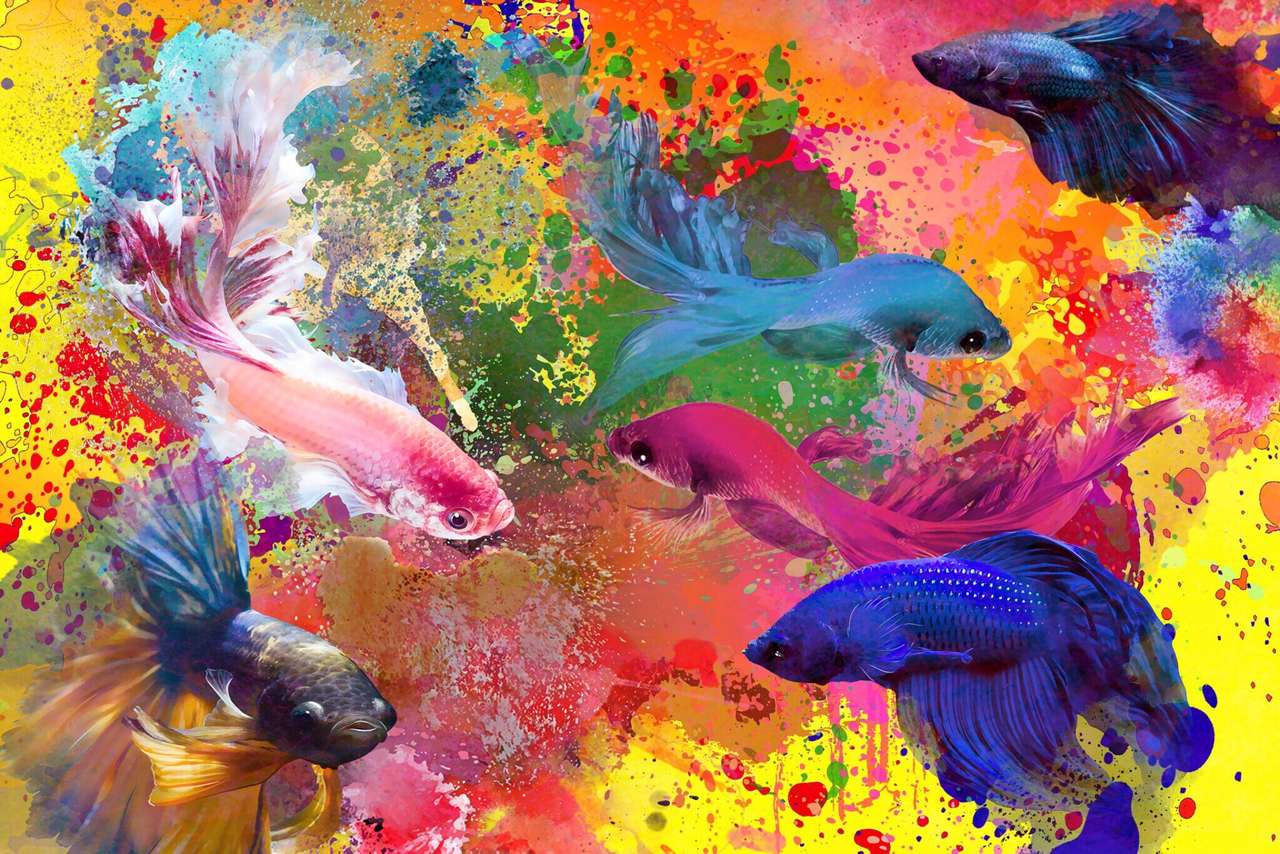 Los peces nadan en el arte puzzle online a partir de foto
