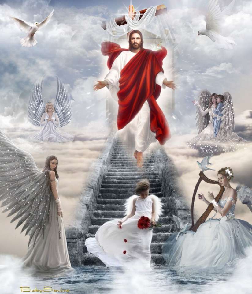 Ο Ιησούς και οι Άγγελοι στον Παράδεισο παζλ online από φωτογραφία