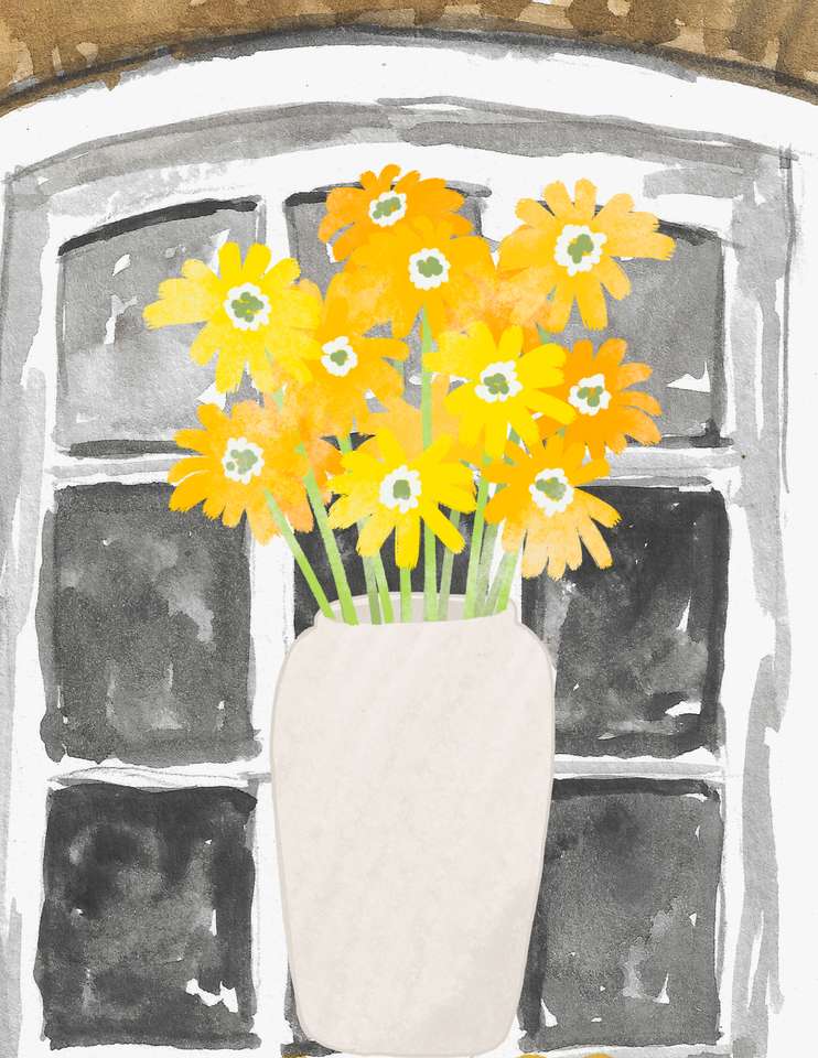 Жълти цветя във ваза онлайн пъзел от снимка