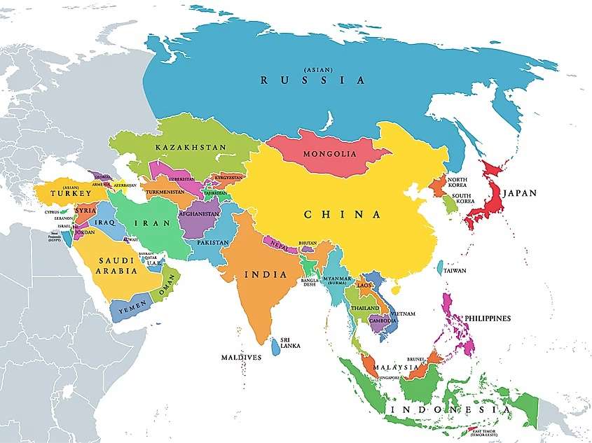 Азіатський континент і його країни скласти пазл онлайн з фото