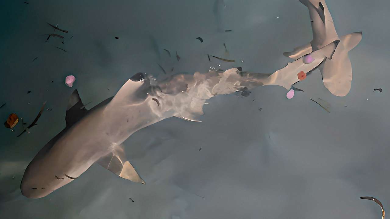 Tiburones de arrecife de viaje negro rompecabezas en línea