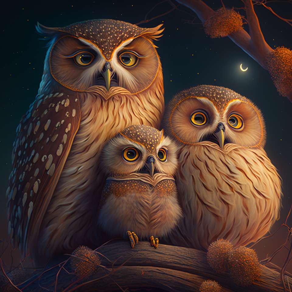 Family of owls puzzle online from photo