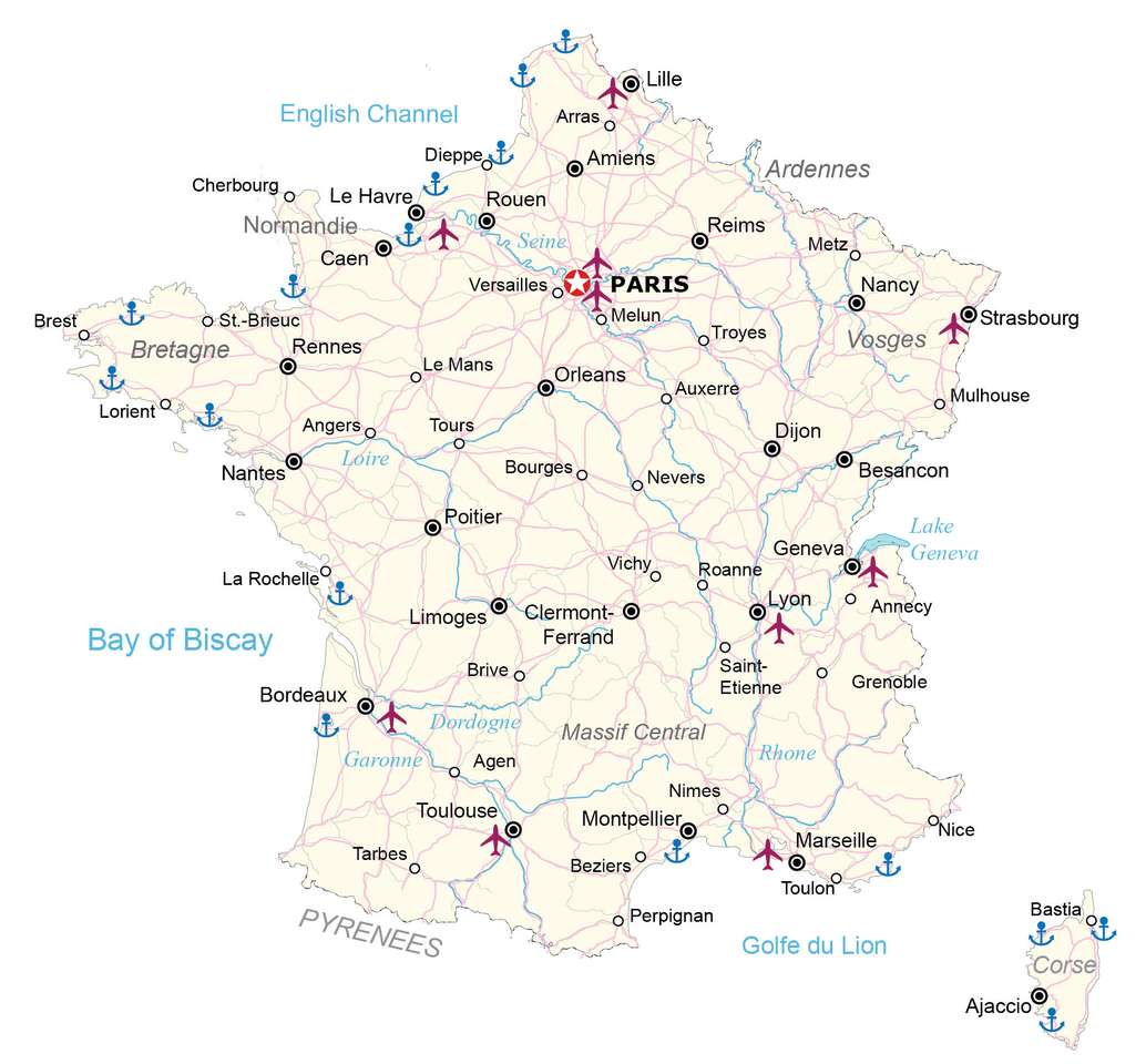 Χάρτης της Γαλλίας παζλ online από φωτογραφία