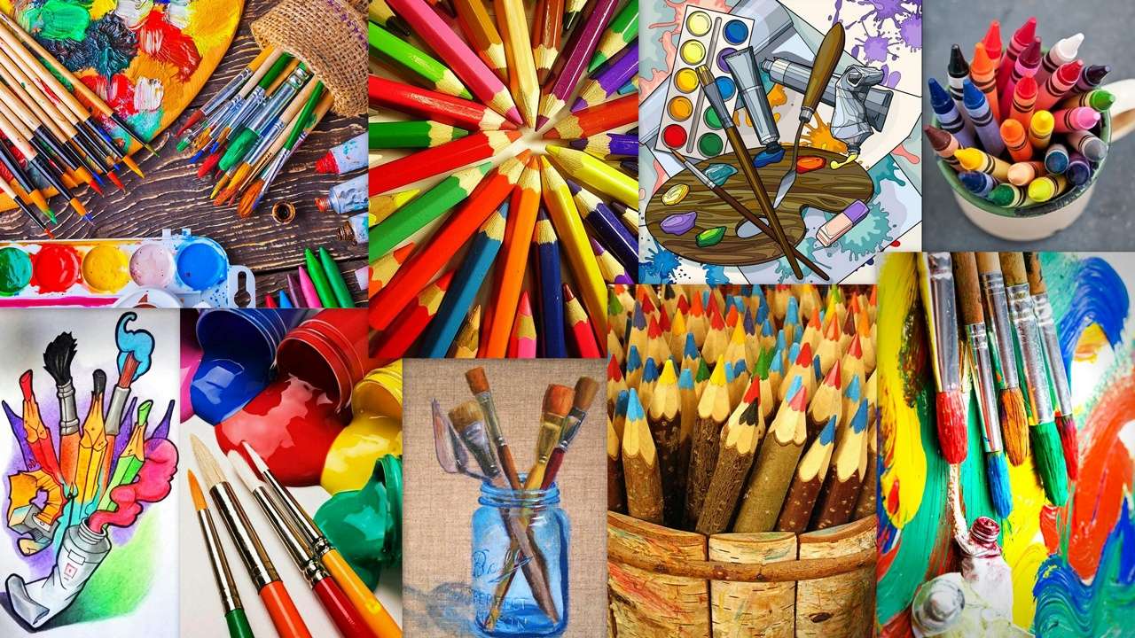 Paint crayons and brushes online puzzle