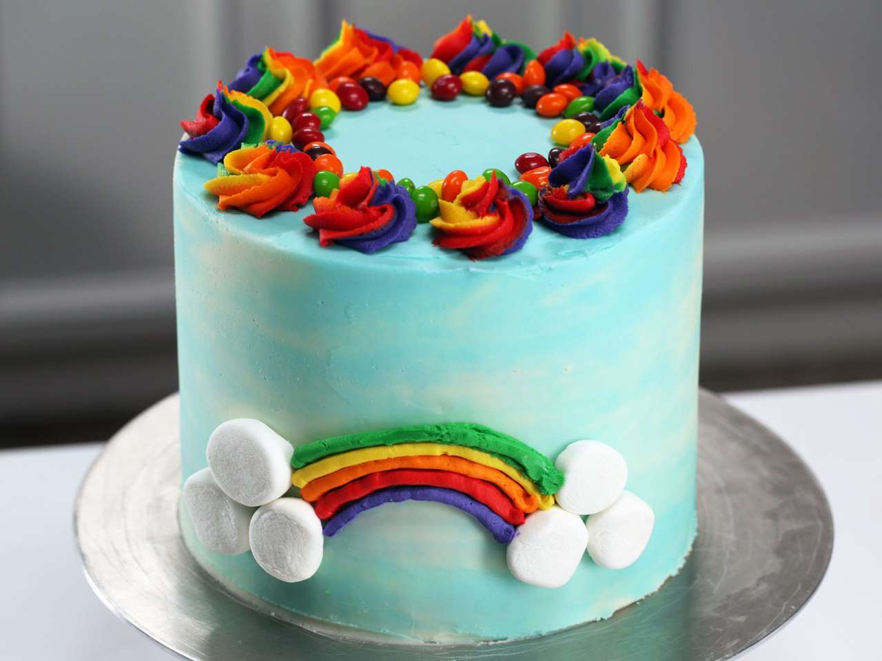 Regenboogcake puzzel online van foto