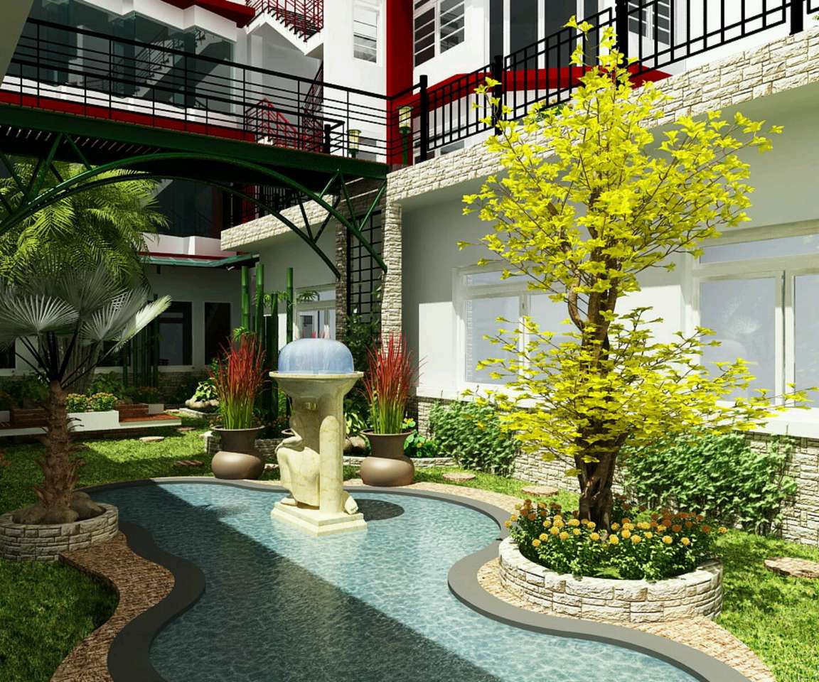 Къща с градински басейн онлайн пъзел от снимка