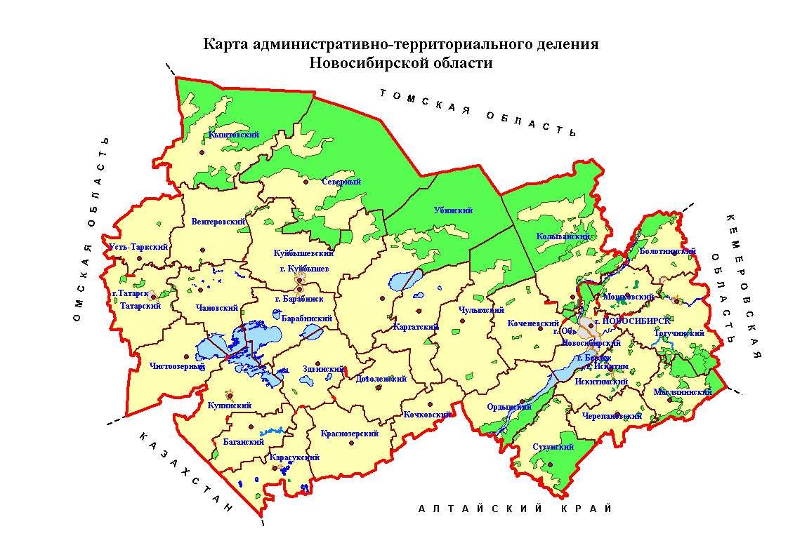 Карта Новосибирской области онлайн-пазл