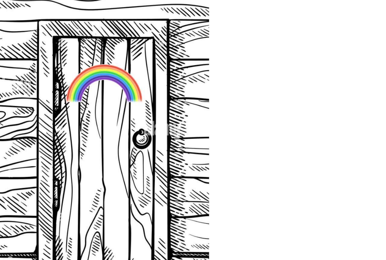 Door with rainbow puzzle online from photo