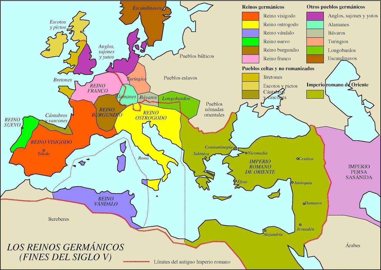 Kaart van Europa in de 5e eeuw puzzel online van foto