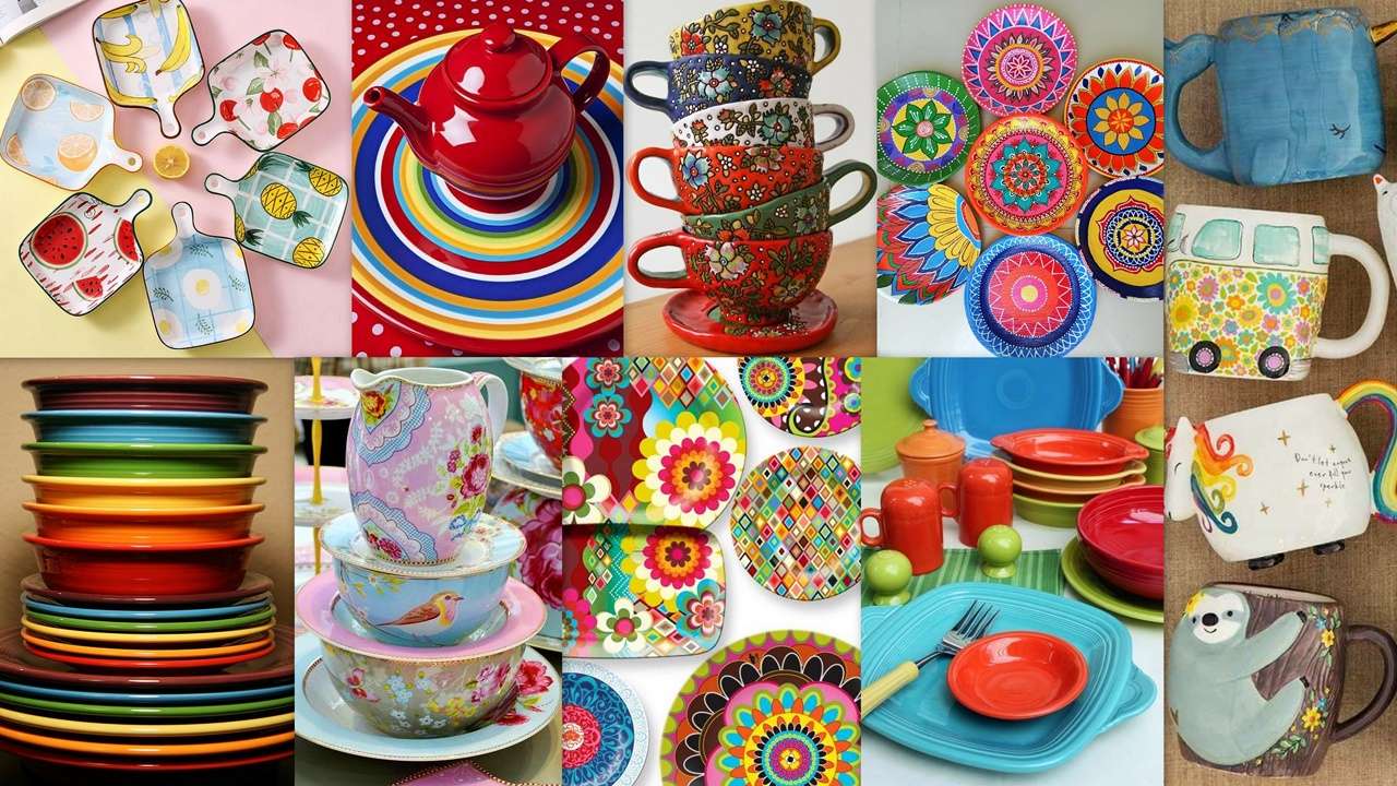 Colorful dishes puzzle online from photo
