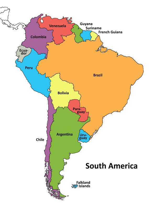 Χάρτης της Νότιας Αμερικής παζλ online από φωτογραφία