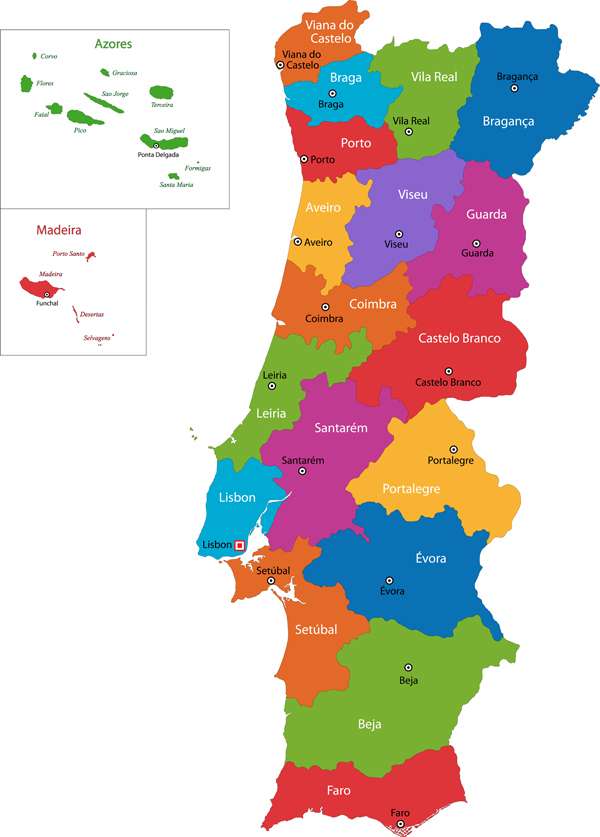 Карта Португалії скласти пазл онлайн з фото