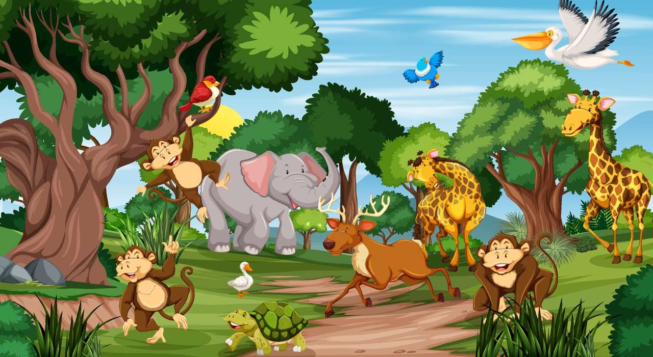 Animals in forest puzzle online from photo