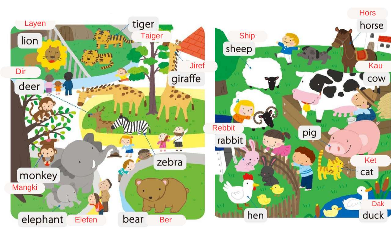 Animale la fermă și la grădina zoologică puzzle online din fotografie