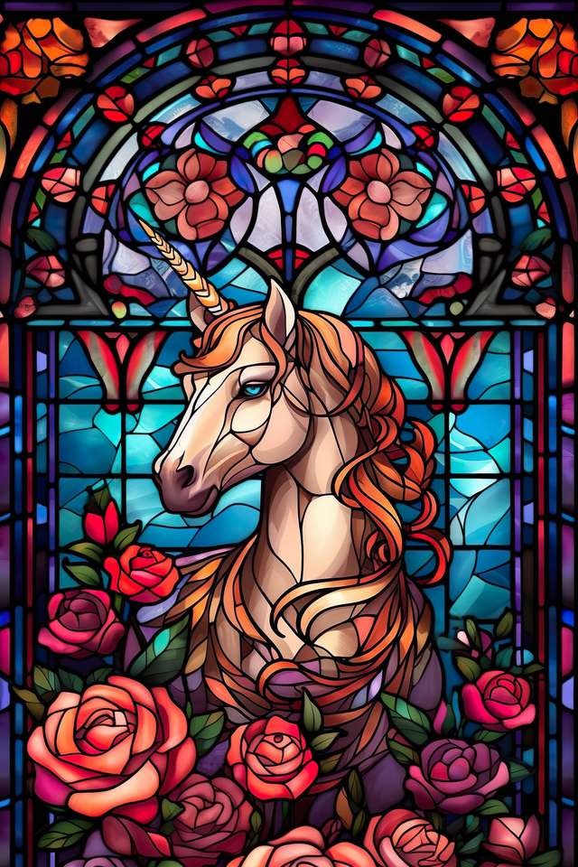 Disegno di unicorno in vetro colorato puzzle online da foto