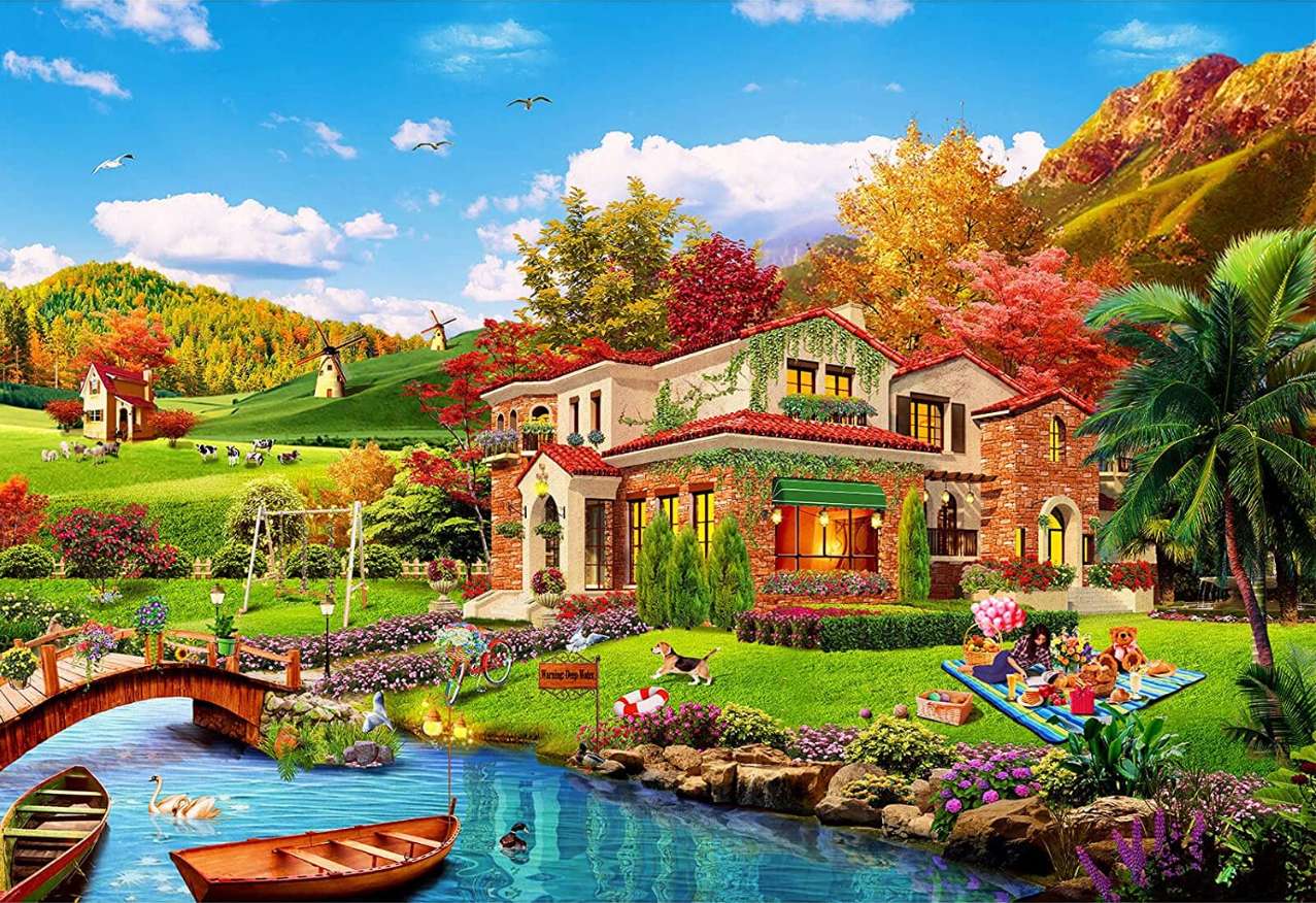 Colourful Holiday Home Scene online puzzle