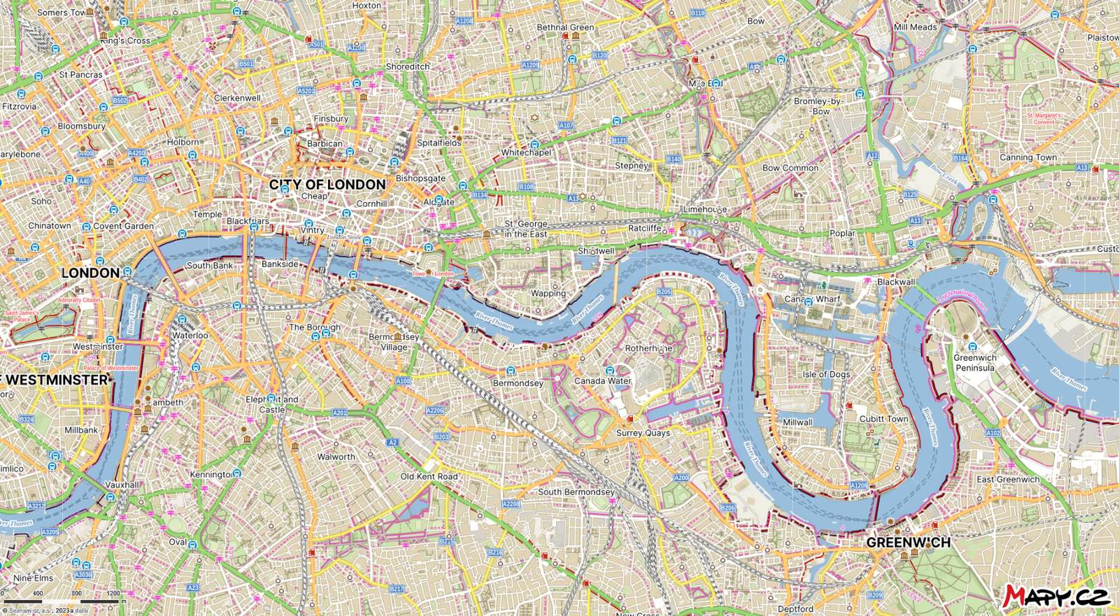 Карта города Лондона с центром в Рэтклиффе онлайн-пазл