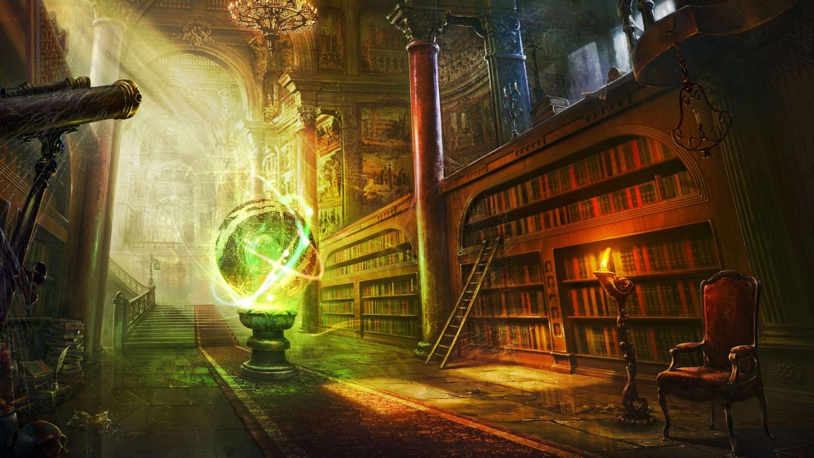 магическа топка библиотека колони замък онлайн пъзел от снимка
