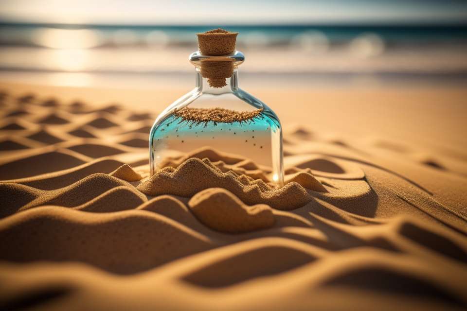 Бутылка в песке пазл онлайн из фото