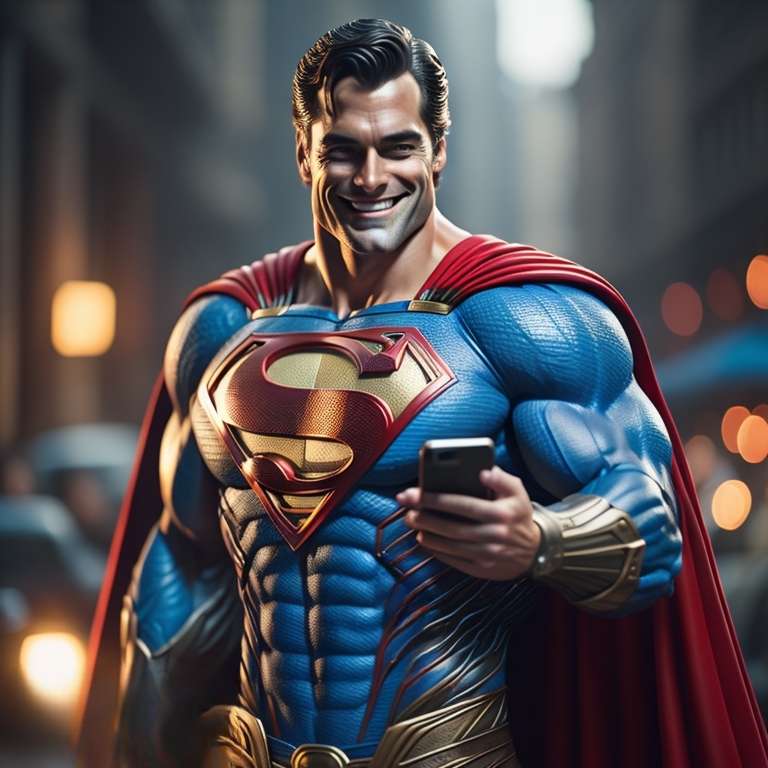 Усмихнат супермен с телефона си онлайн пъзел