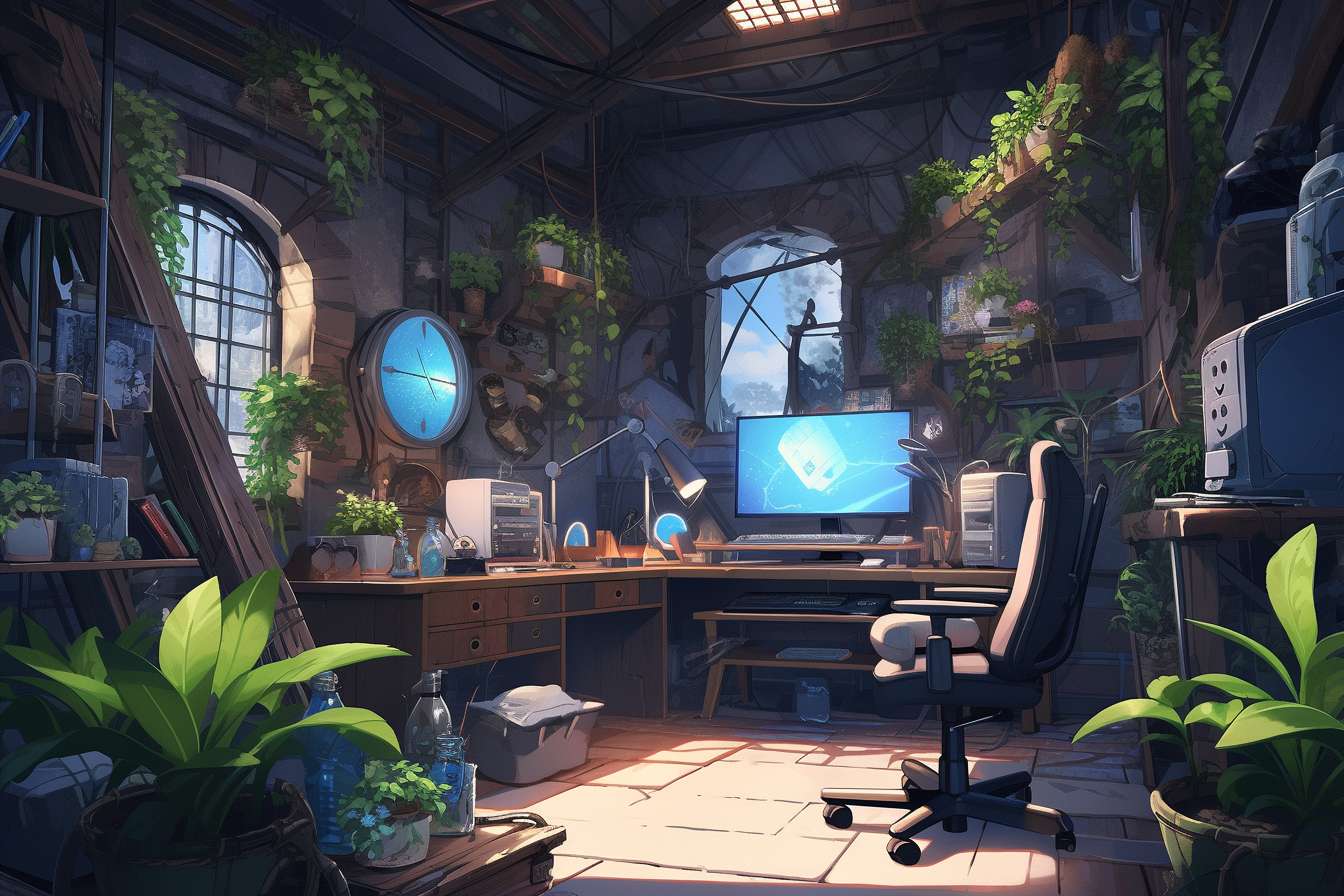 escritorio y habitación con jungla rompecabezas en línea